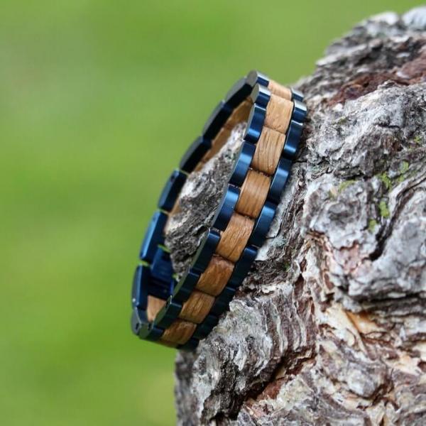 HOLZKERN Armband Dreiklang Eichenholz Blau