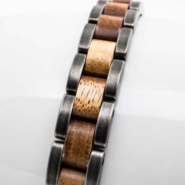 HOLZKERN Armband Dreiklang Marmorholz Antiksilber