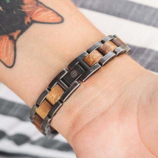 HOLZKERN Armband Dreiklang Marmorholz Antiksilber