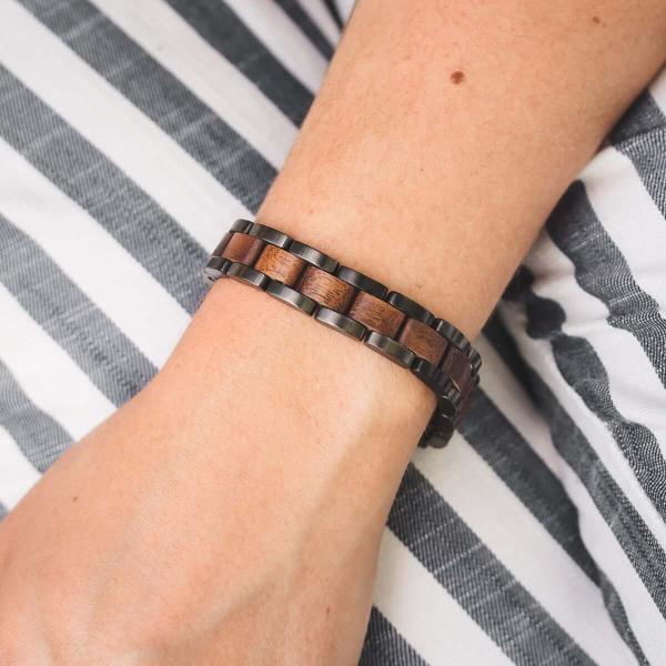 HOLZKERN Armband Dreiklang Walnussholz Grau