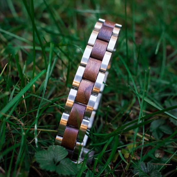 HOLZKERN Armband Dreiklang Walnussholz Silber