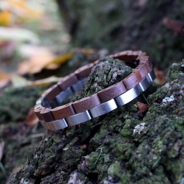 HOLZKERN Armband Duett Walnussholz Silber