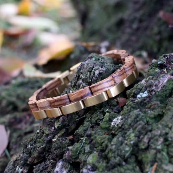 HOLZKERN Armband Duett Zebranoholz Gold