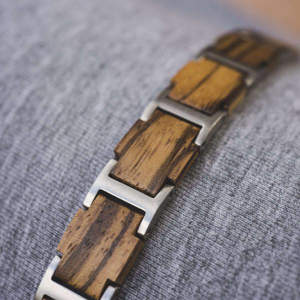 HOLZKERN Bandlet Armband Unisono Zebranoholz Silber