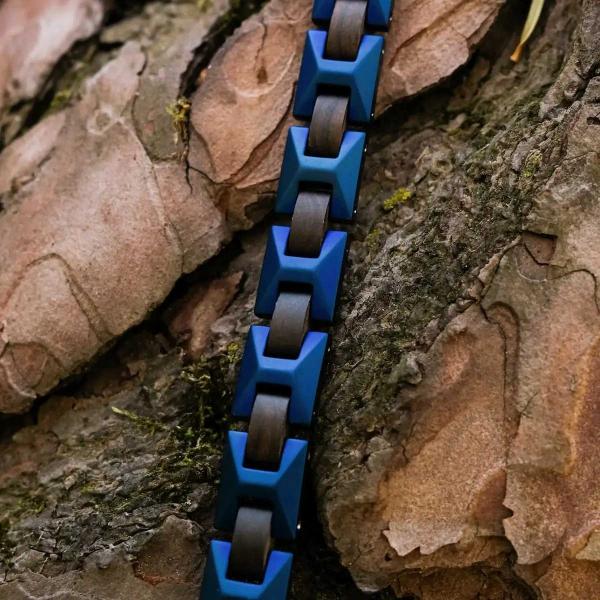 HOLZKERN | Armband Bandlett Verismo (Leadwood / Blau)