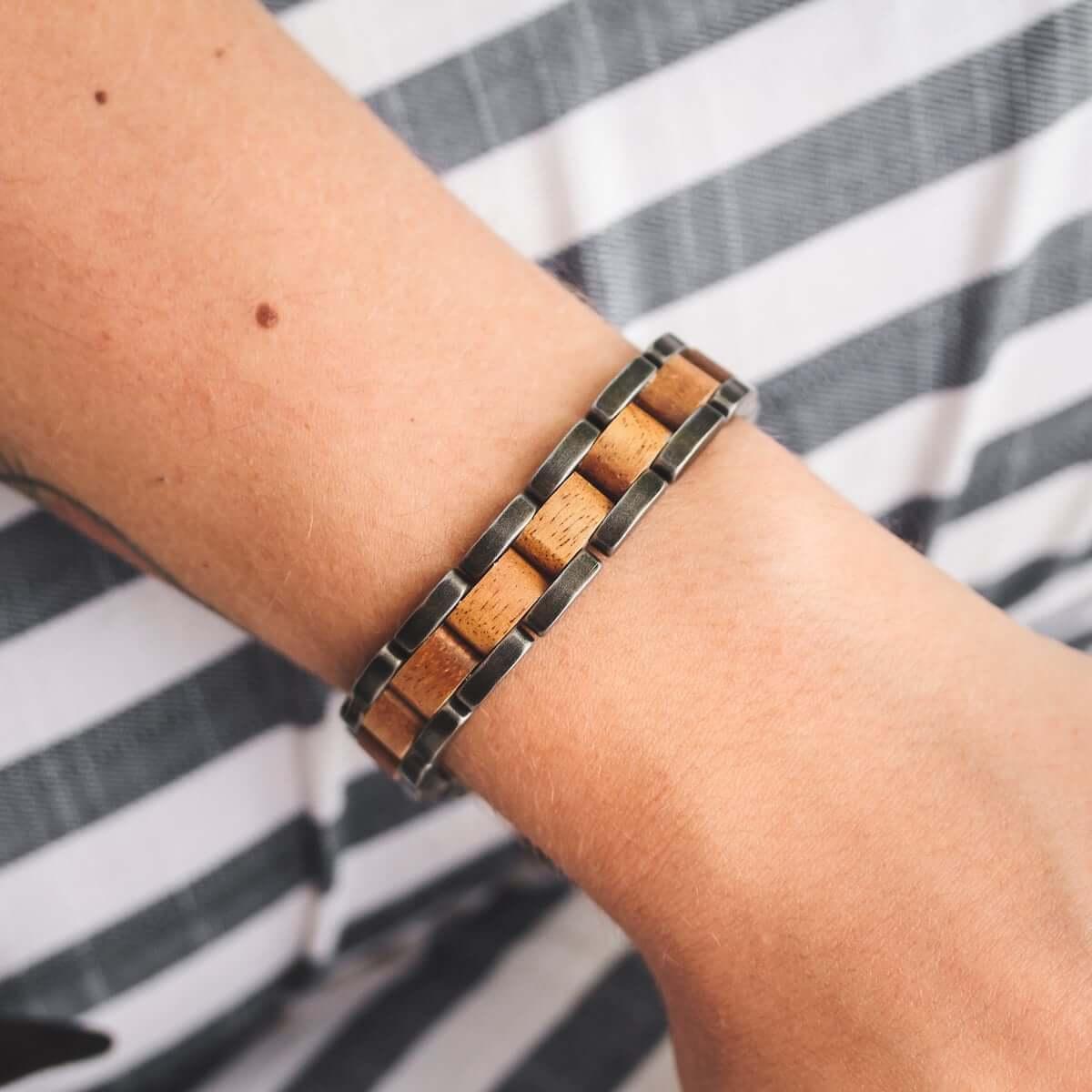 HOLZKERN Armband Dreiklang Marmorholz Antiksilber